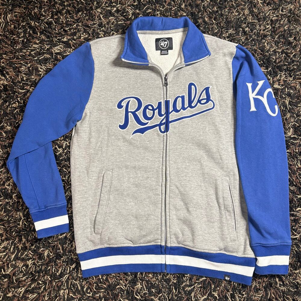 47 KANSAS CITY ROYALS MENS GREY ICONIC TRACK JACKET‎ Sz M Preowned